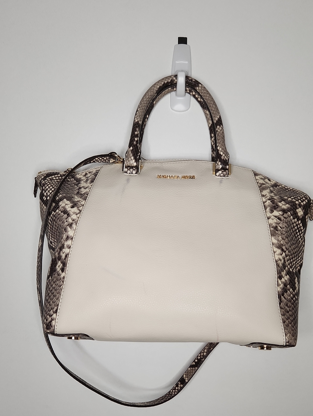 M. Kors cream/python leather xbody satchel. Preloved item sold as is